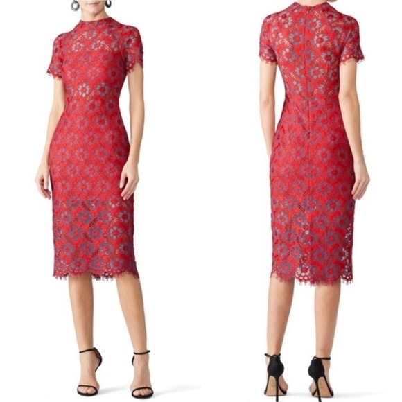 Alexis Leona Red Lace Midi Cut Out Dress - Picture 1 of 8